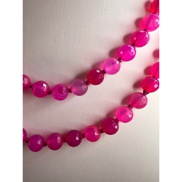 NEW fuchsia pink agate 36 inch knotted bead necklace with sterling silver clasp - Picture 11 of 13